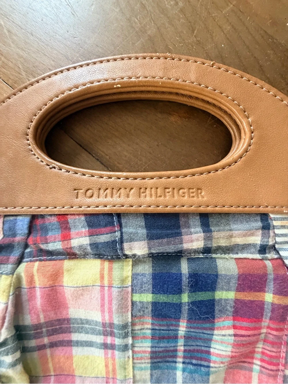 Tommy Hilfiger Madras Clutch with Brown Handle